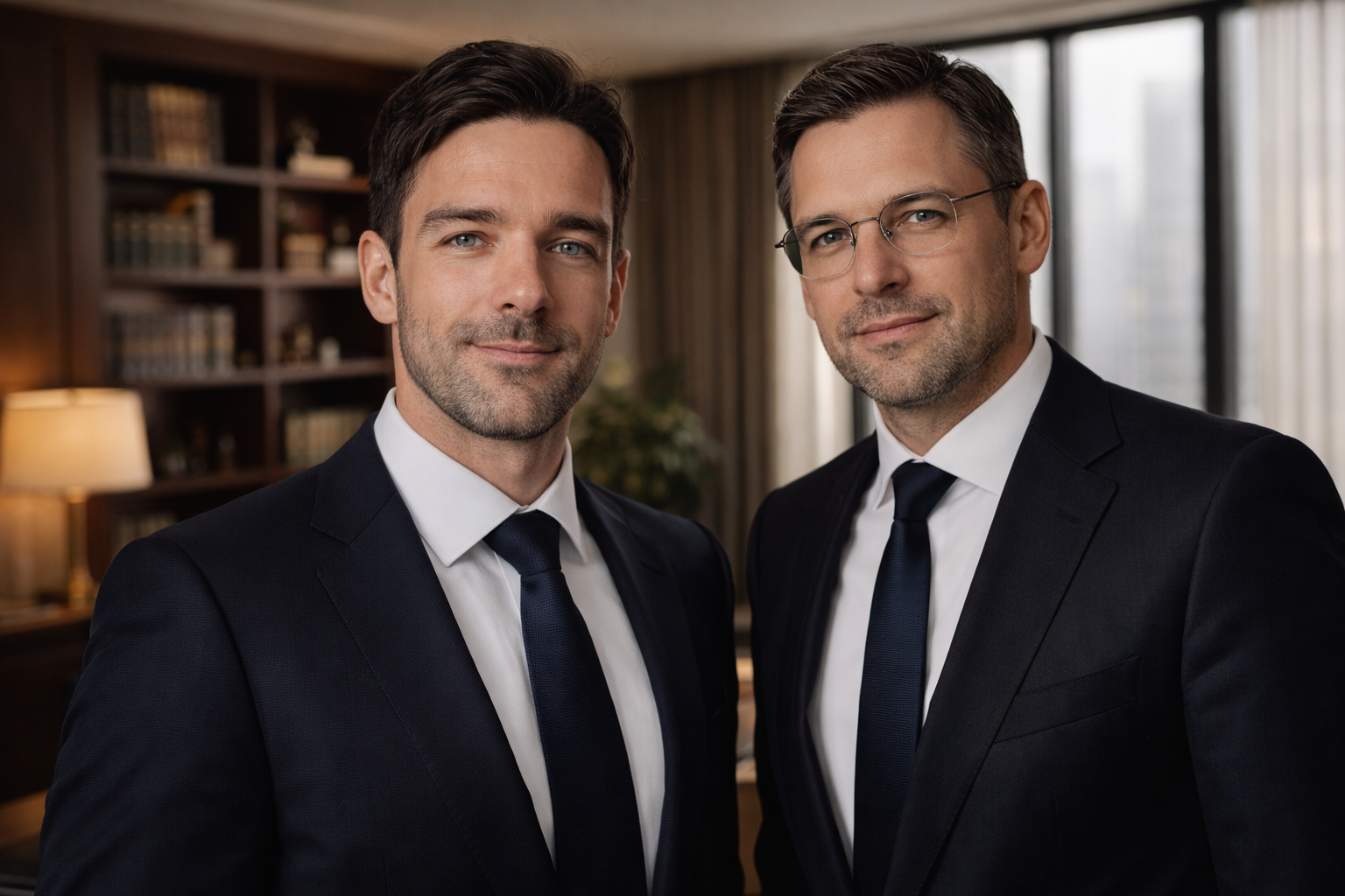 Porträt der fiktiven Kanzleipartner Dr. Lukas Bergmann und Dr. Clara Adler