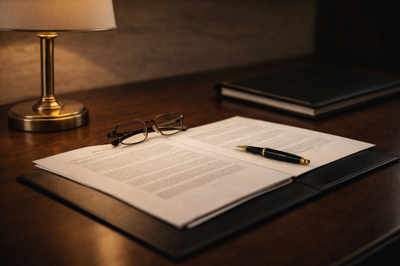 Detailaufnahme von Vertragsunterlagen und Arbeitsmaterialien